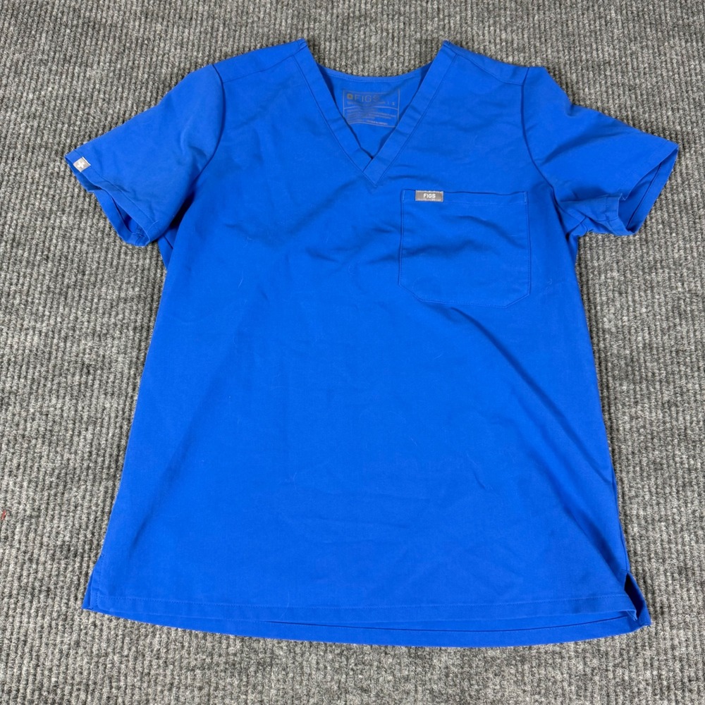 FIGS Royal Blue Scrub Set Zamora Joggers V-Neck Top Small Tooth Graphic